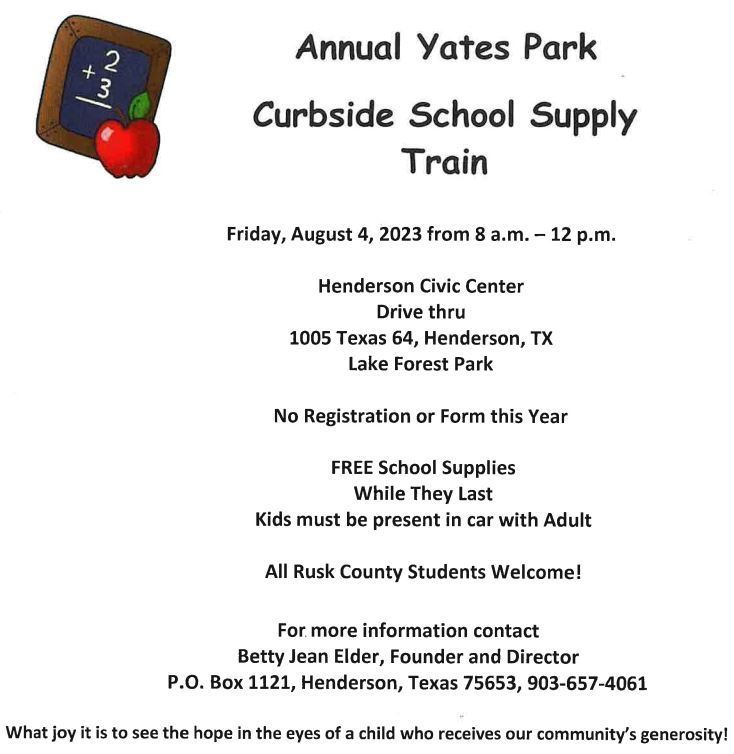 Annual Yates Park School Supply Train