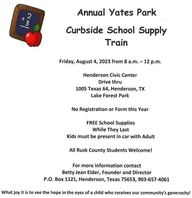 Annual Yates Park School Supply Train | Henderson ISD Education Foundation