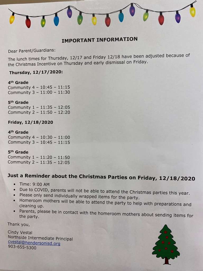 Reminder about schedule changes